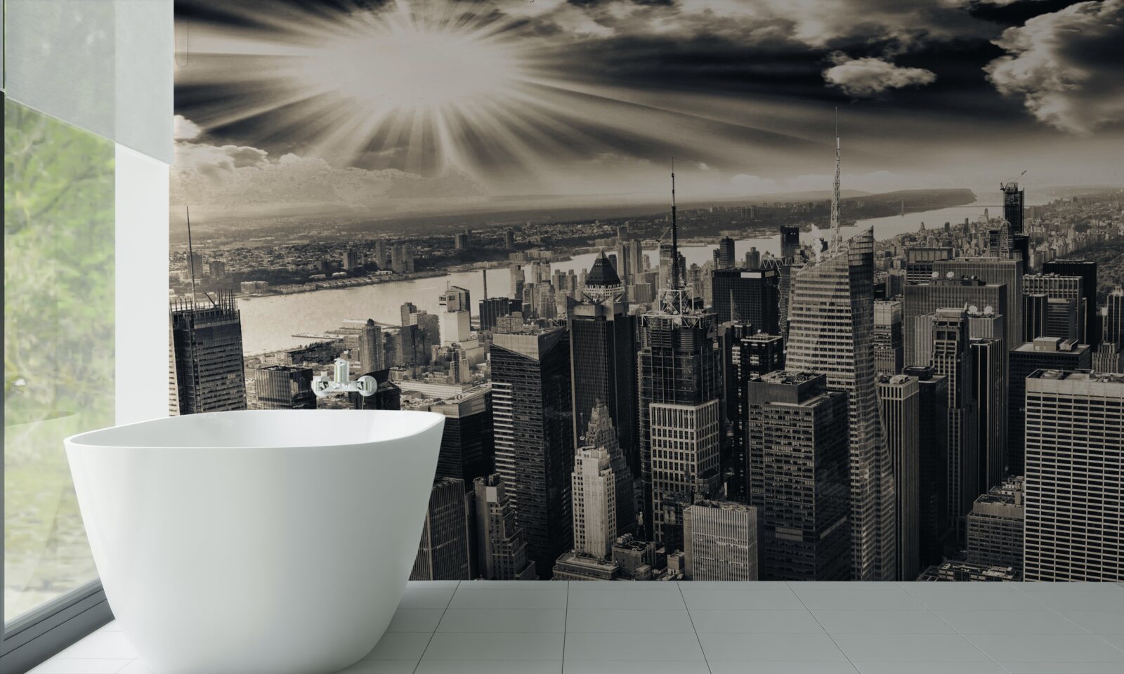 Fototapeta Žiariace slnko napĺňa metropolu sépiovými vodami