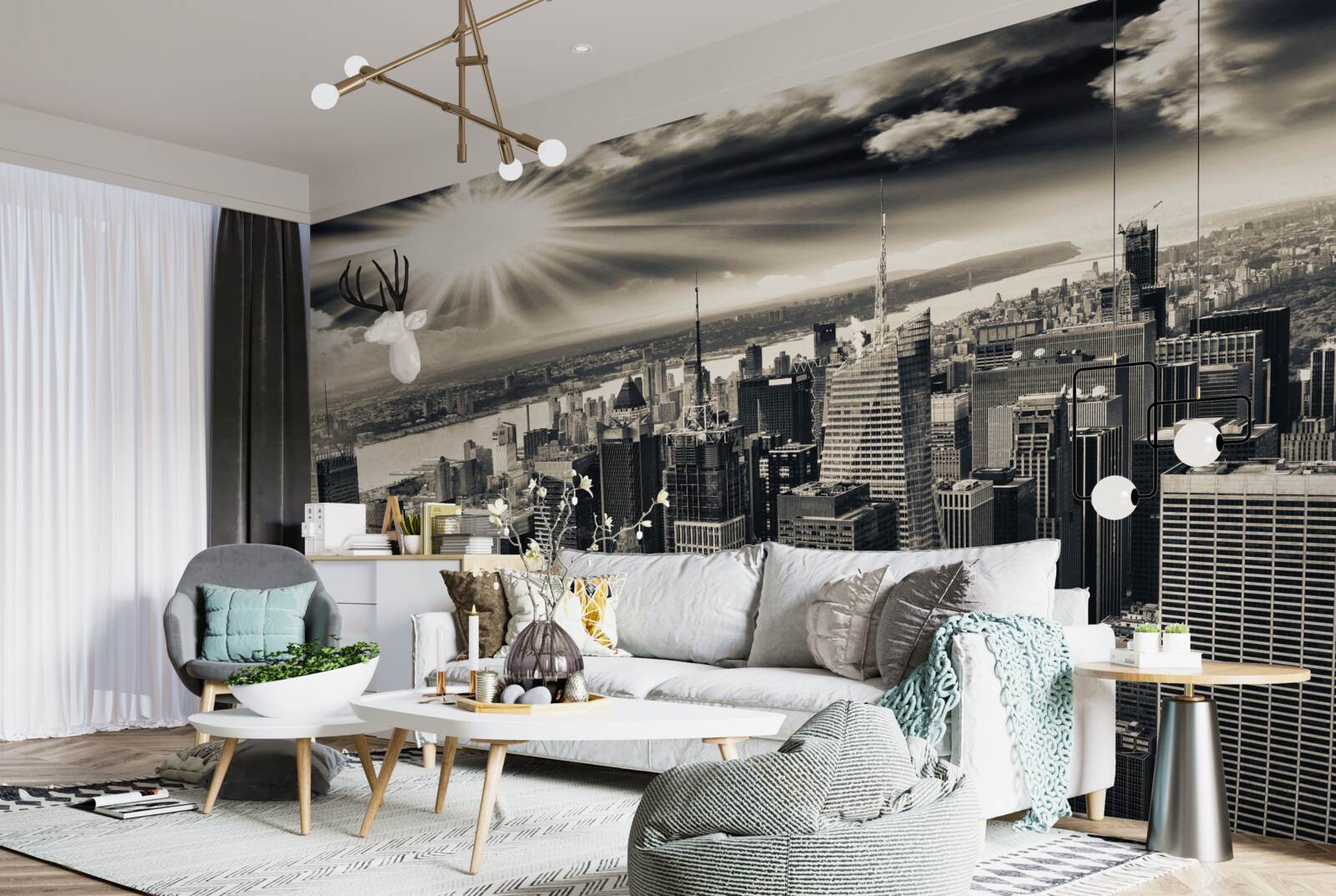 Fototapeta Žiariace slnko napĺňa metropolu sépiovými vodami