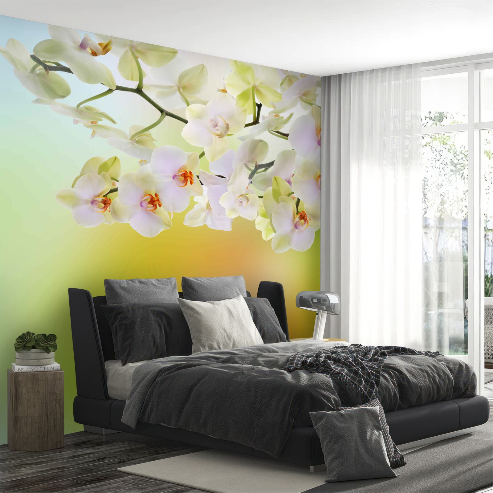 Fototapeta na konároch kvitnú snehobiele púčiky a orchidea