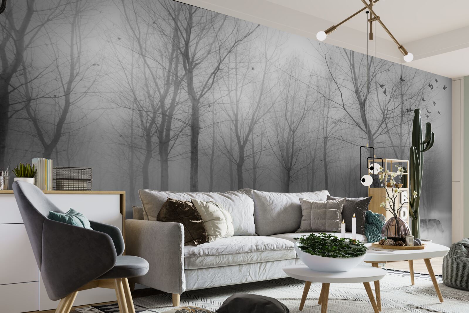 Fototapeta zimný deň v lese, zahalený v hmle