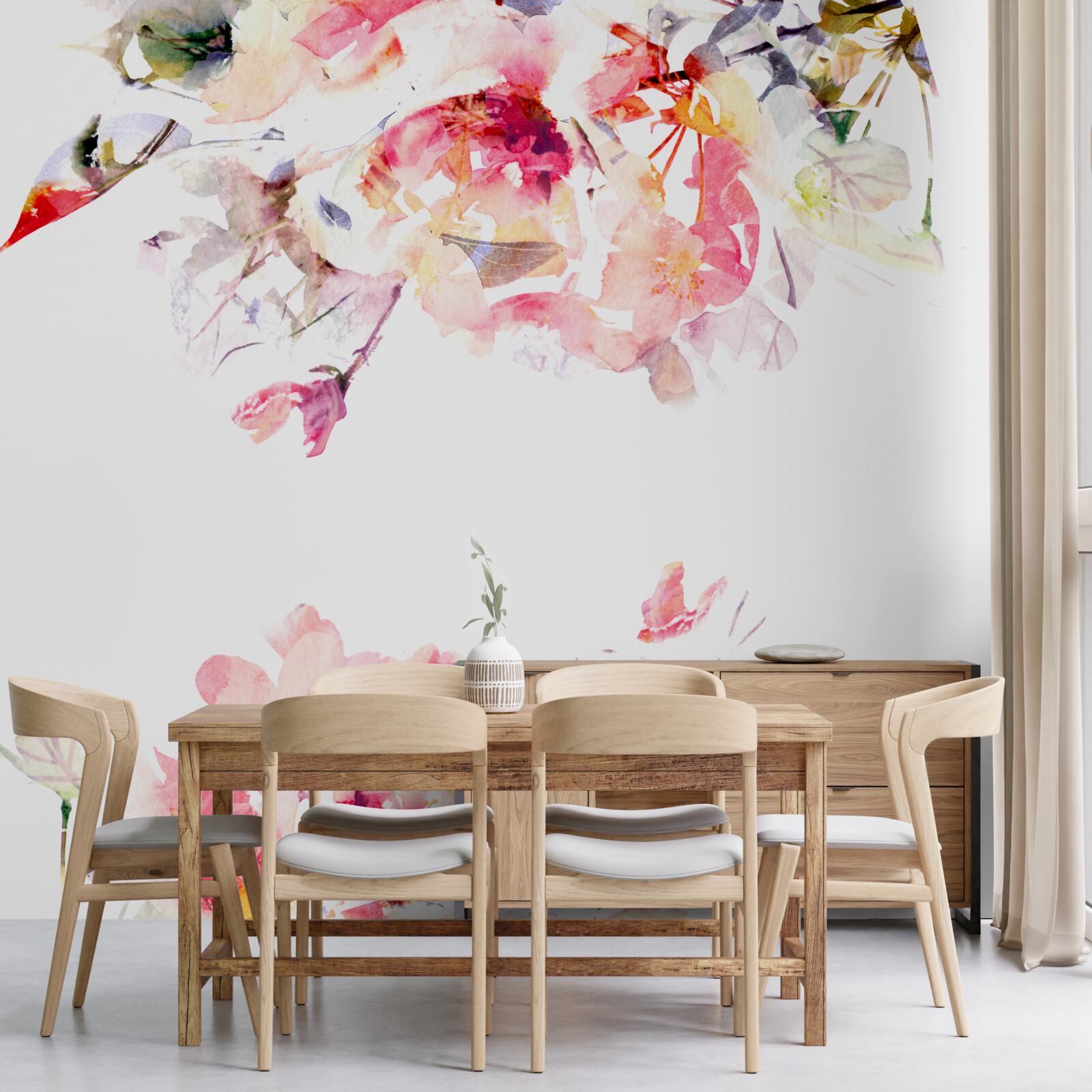 Fototapeta akvarel bude zobrazovať motýle a biele kvety