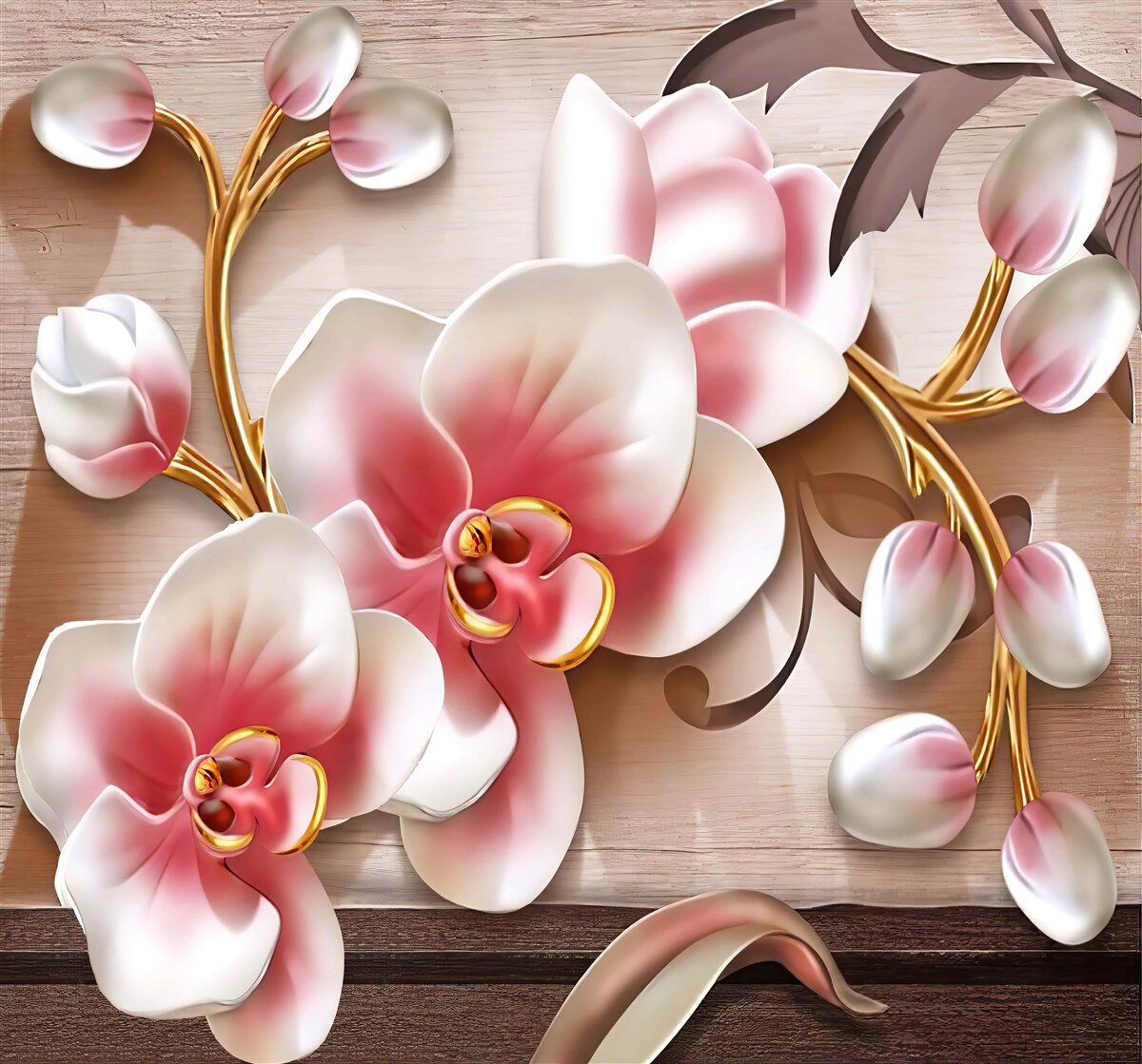 Fototapeta jemné ružové kvety s pôvabnými zlatými vetvičkami