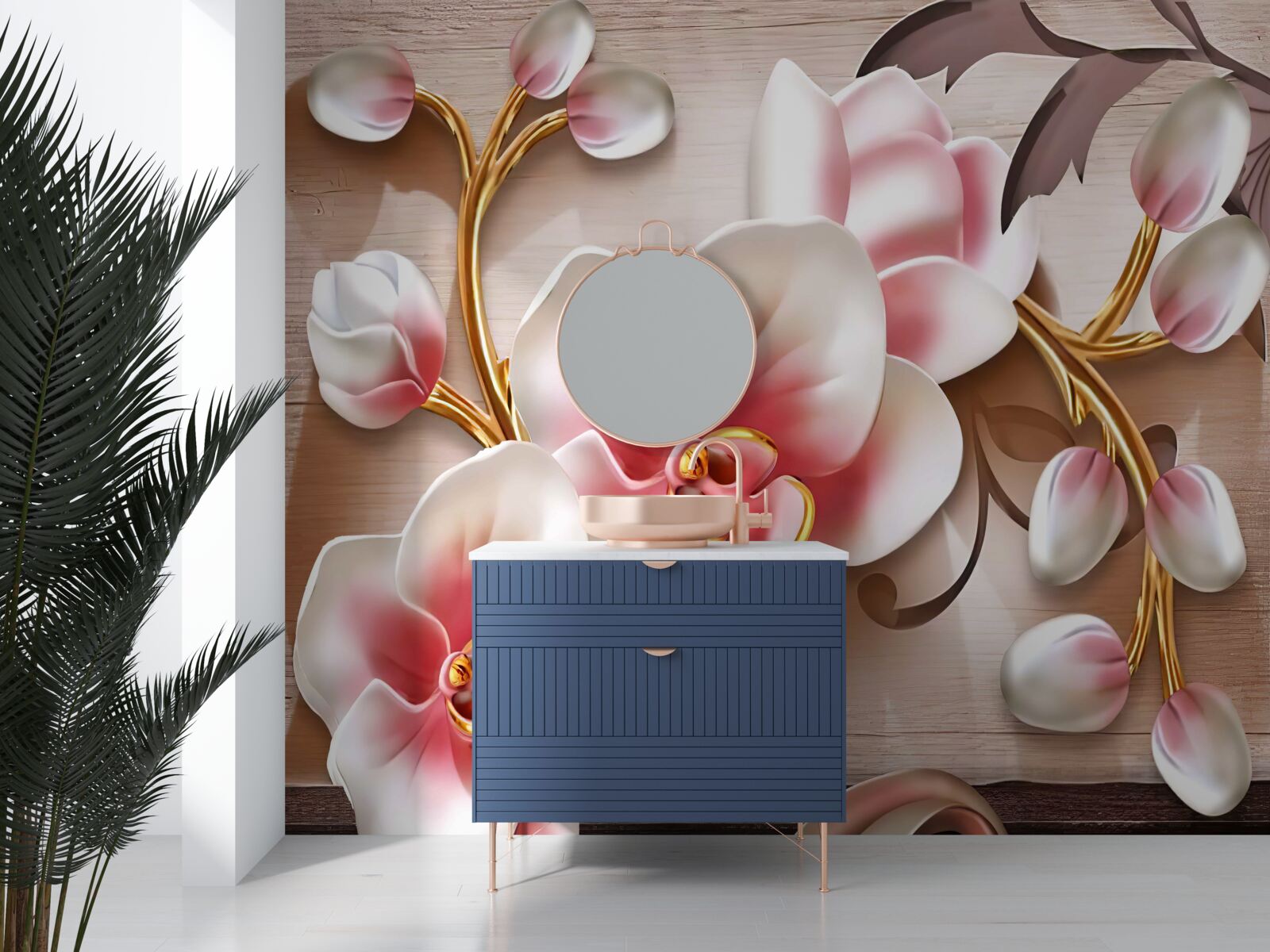 Fototapeta jemné ružové kvety s pôvabnými zlatými vetvičkami