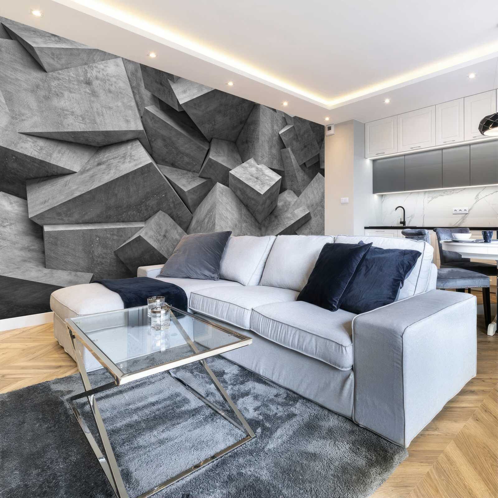 Fototapeta trojrozmerné geometrické tvary v šedej farbe