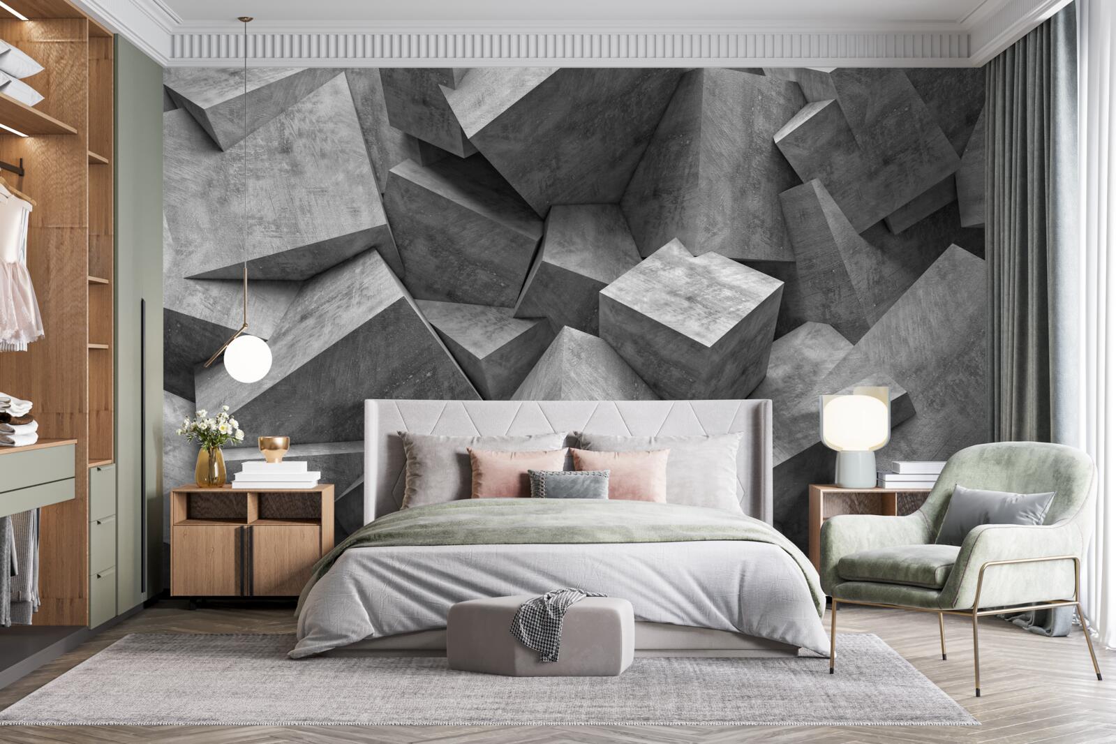 Fototapeta trojrozmerné geometrické tvary v šedej farbe