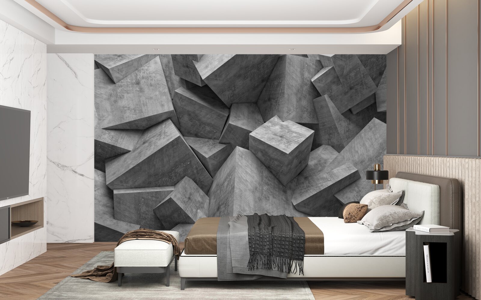 Fototapeta trojrozmerné geometrické tvary v šedej farbe