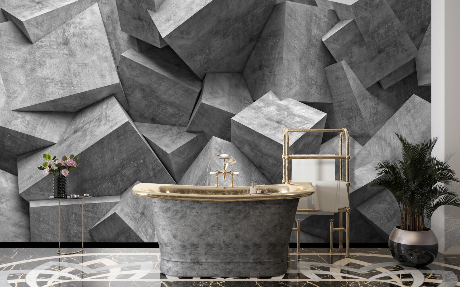 Fototapeta trojrozmerné geometrické tvary v šedej farbe