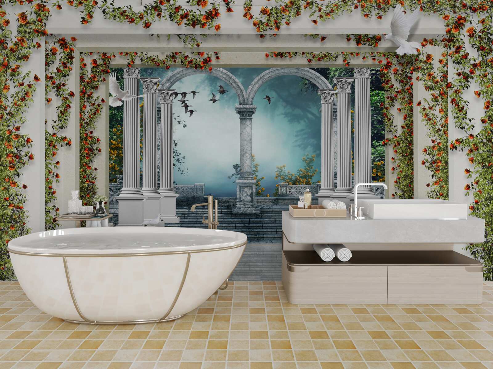 Fototapeta biele nohy zdobené kvetmi