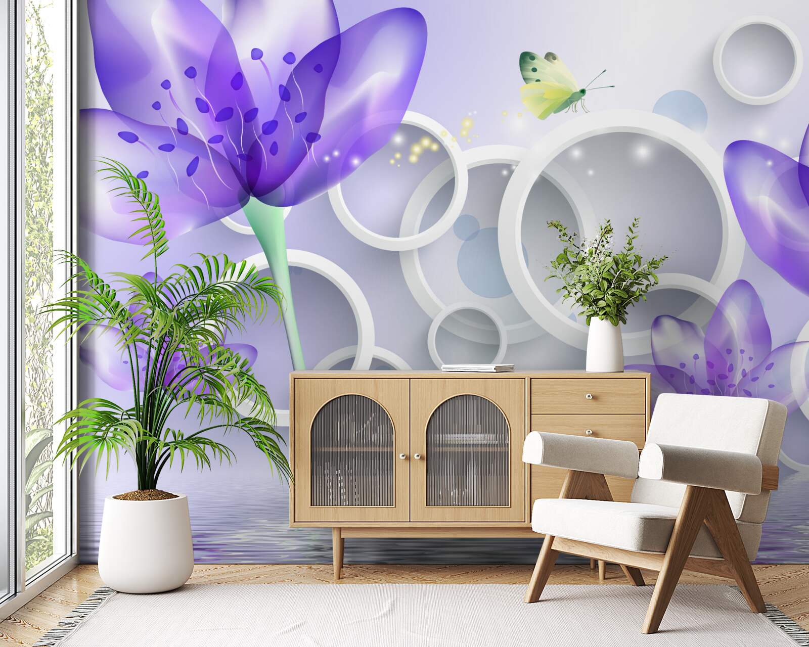 Fototapeta fantastické kvety kvety a snehovo biele kruhy