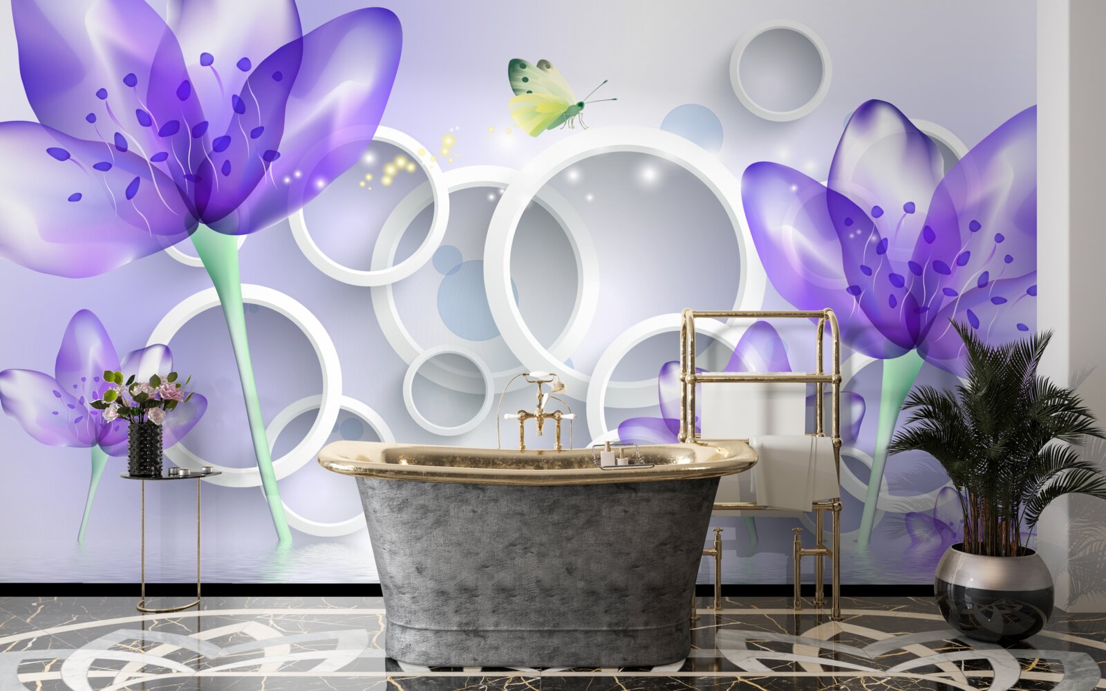 Fototapeta fantastické kvety kvety a snehovo biele kruhy