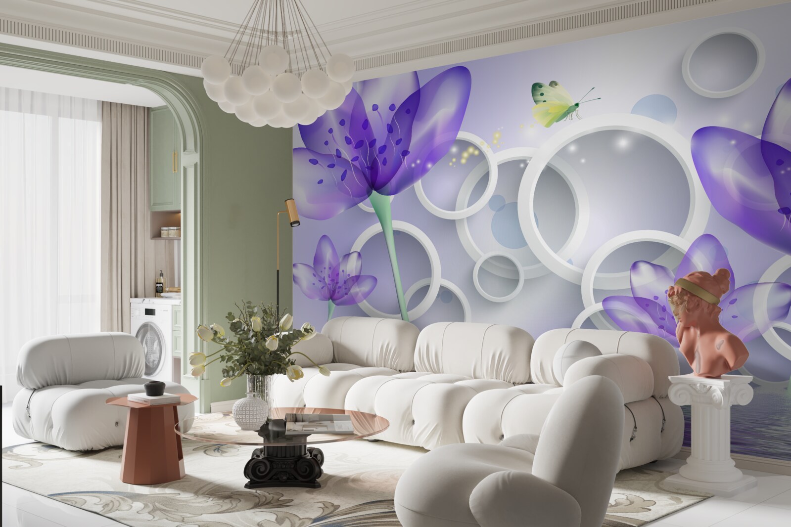 Fototapeta fantastické kvety kvety a snehovo biele kruhy