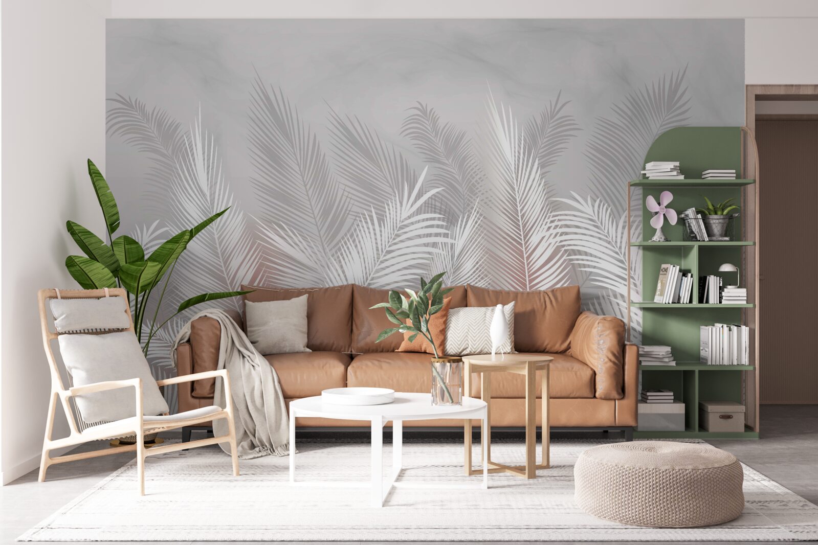 Fototapeta palmové listy na svetlom povrchu