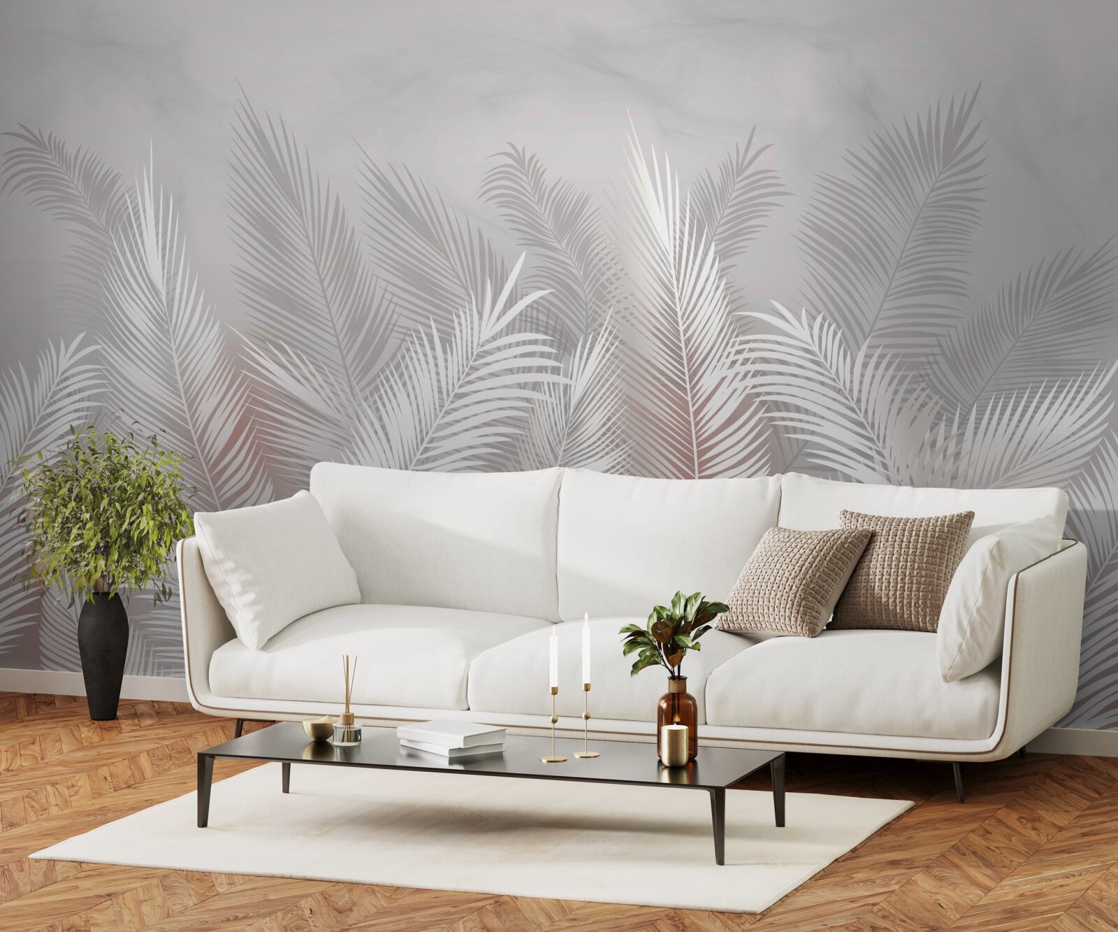 Fototapeta palmové listy na svetlom povrchu