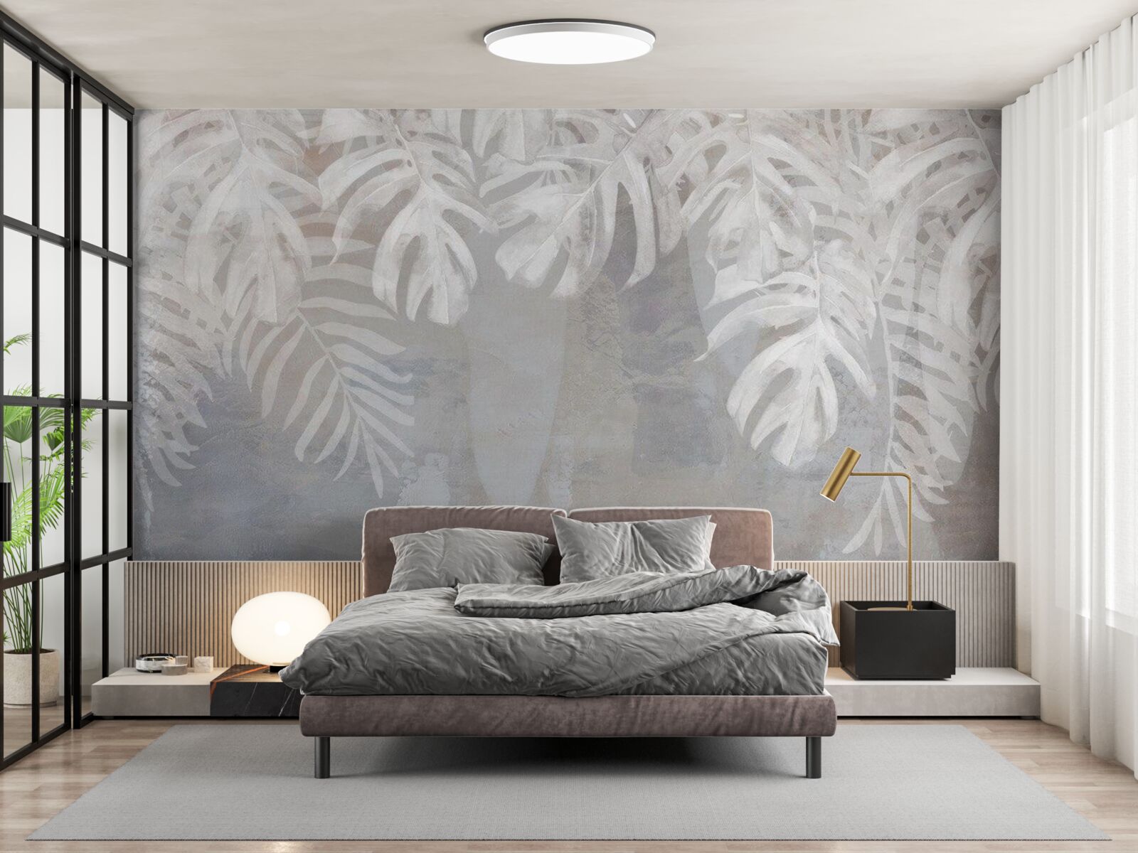 Fototapeta biele palmové listy