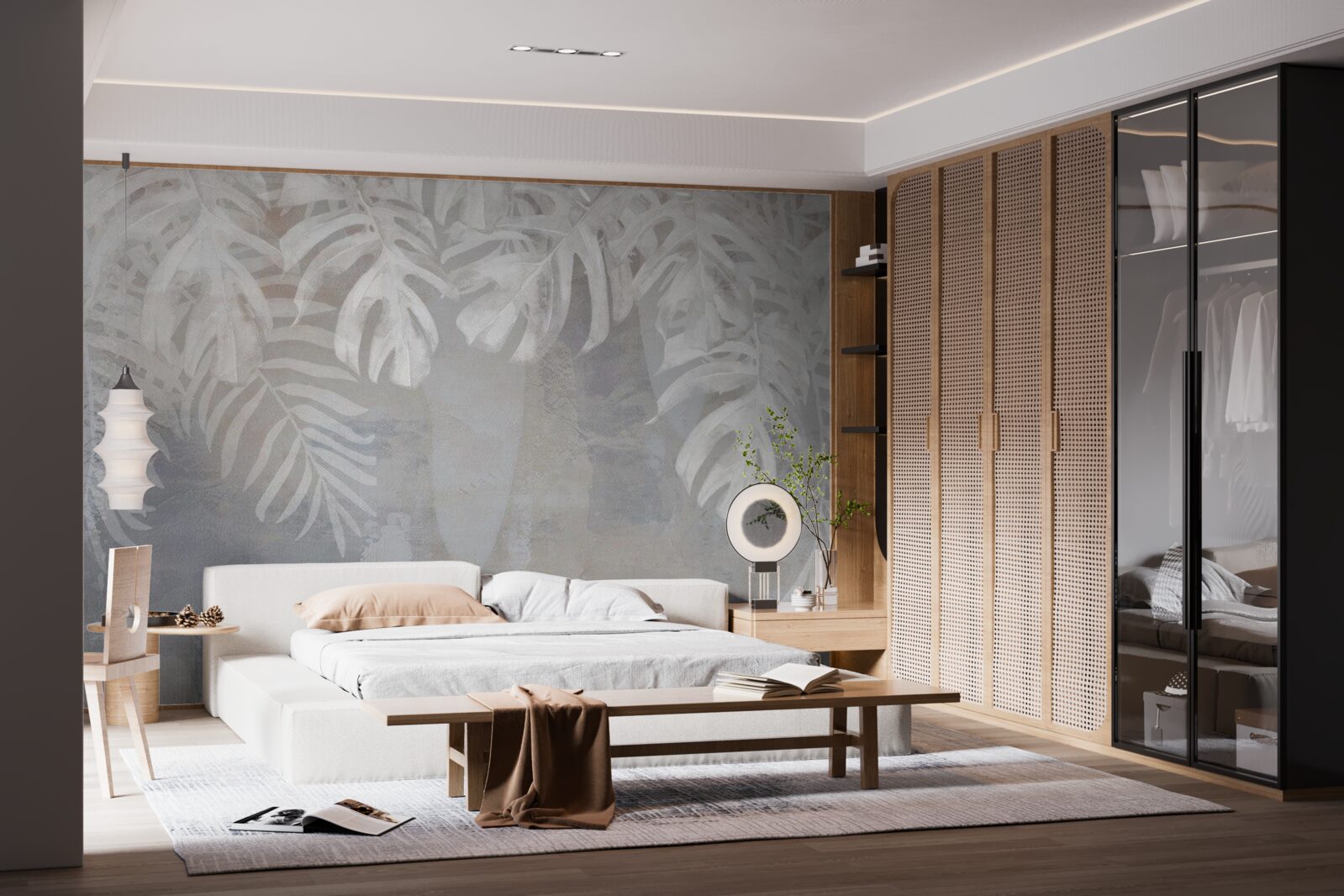 Fototapeta biele palmové listy