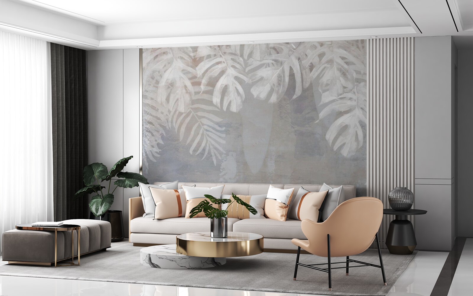 Fototapeta biele palmové listy