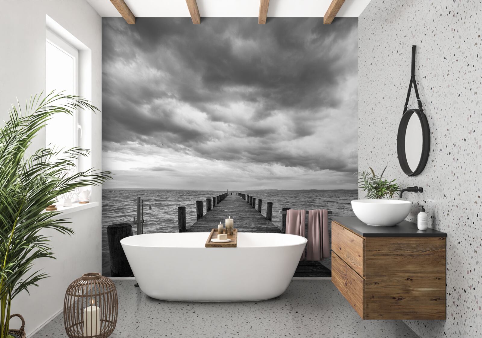 Fototapeta plávajúci most vedúci k moru