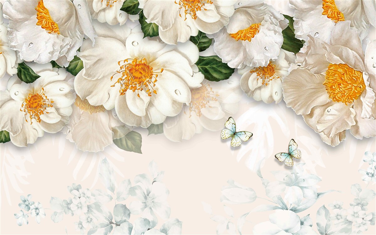 Fototapeta veľké biele kvety so žltým stredom