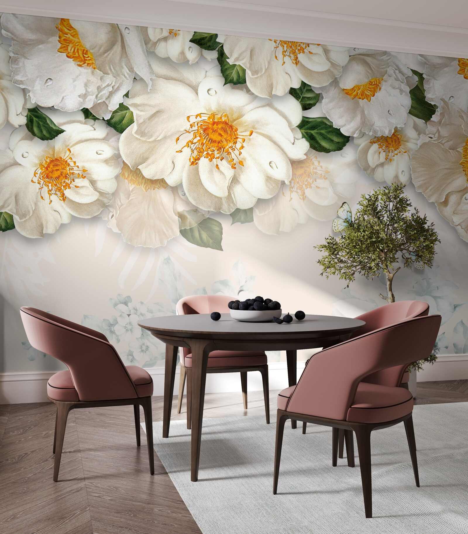 Fototapeta veľké biele kvety so žltým stredom