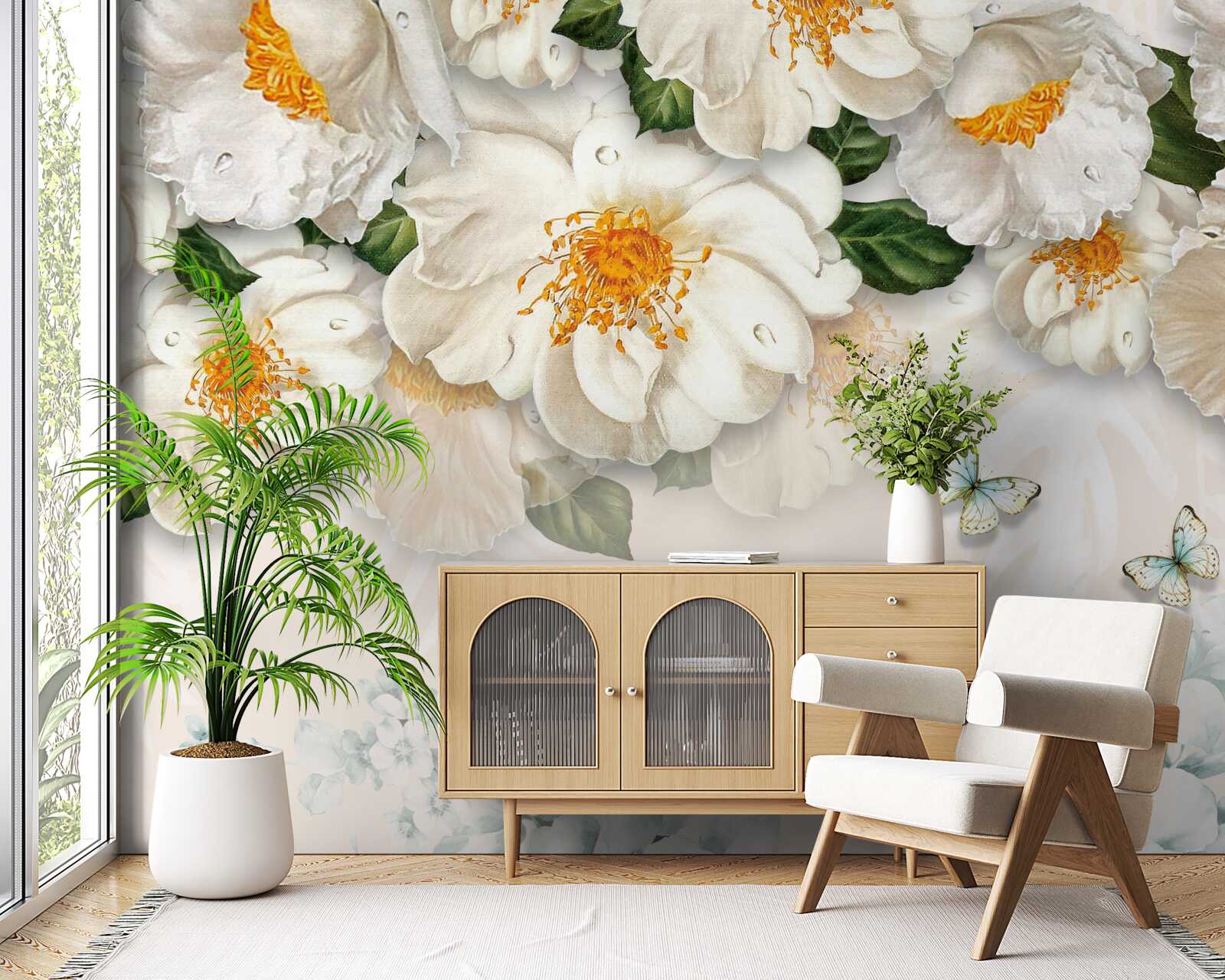 Fototapeta veľké biele kvety so žltým stredom