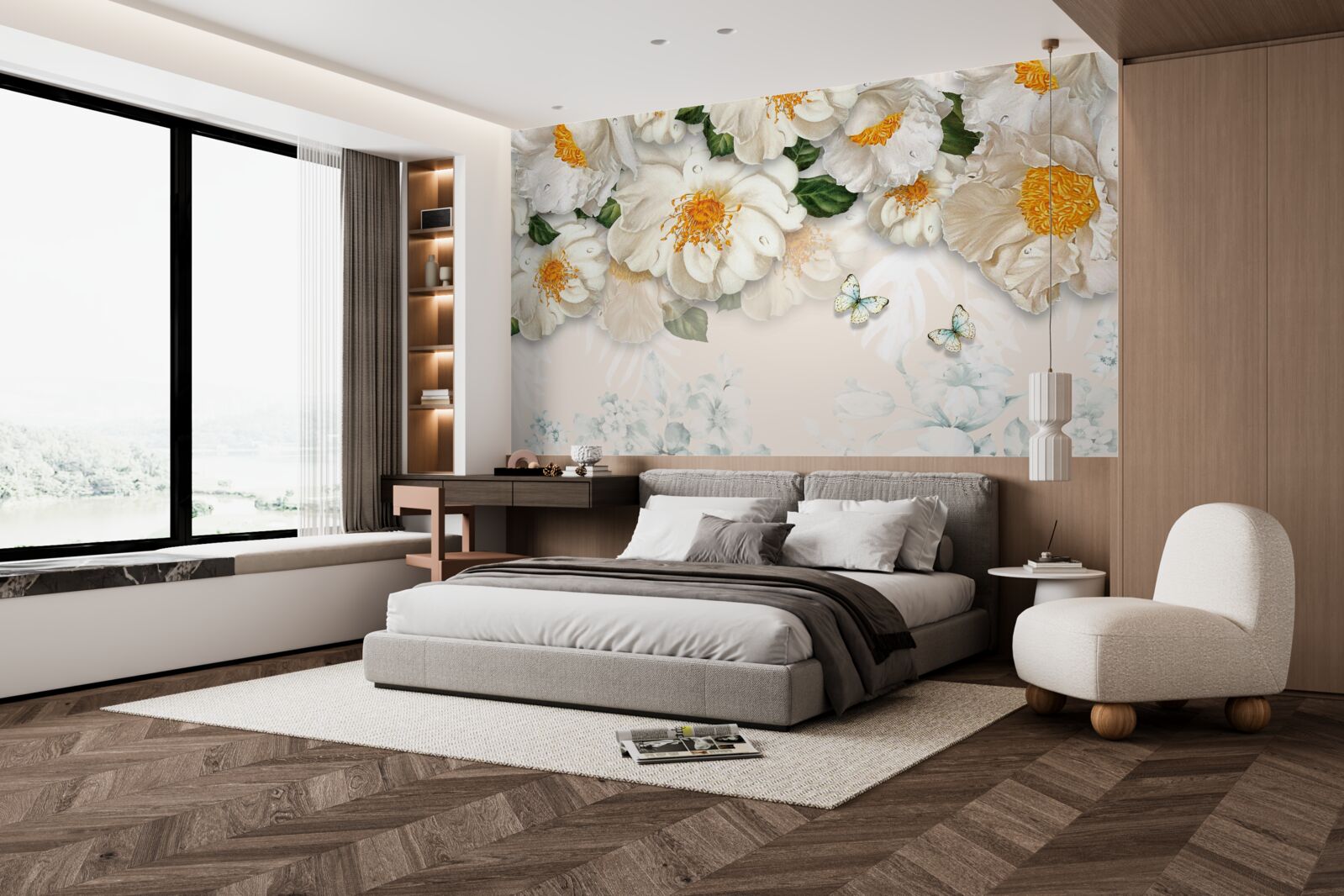 Fototapeta veľké biele kvety so žltým stredom