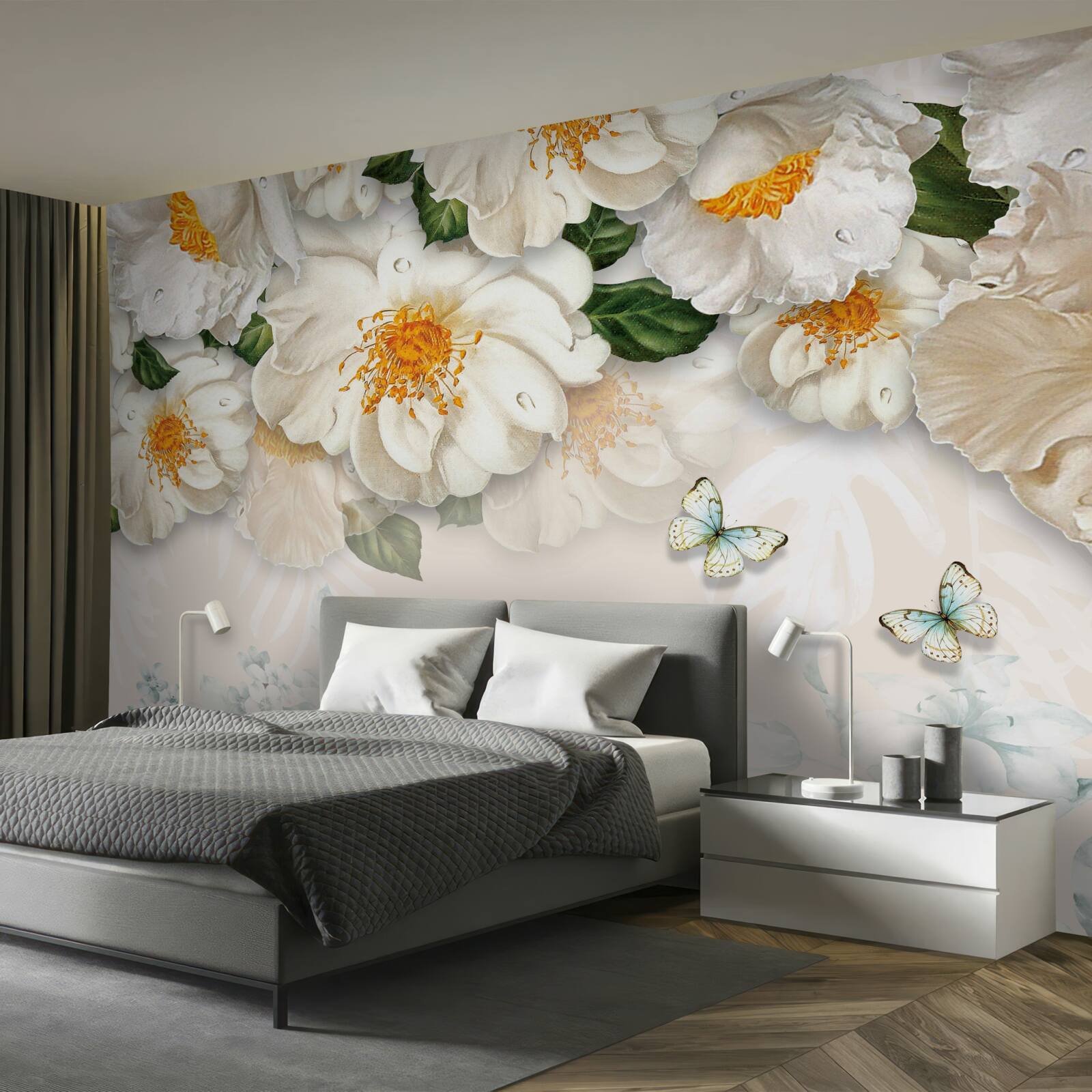 Fototapeta veľké biele kvety so žltým stredom