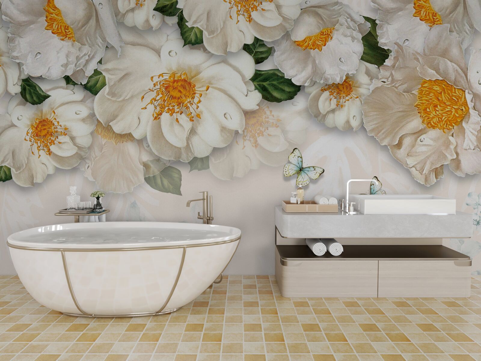 Fototapeta veľké biele kvety so žltým stredom