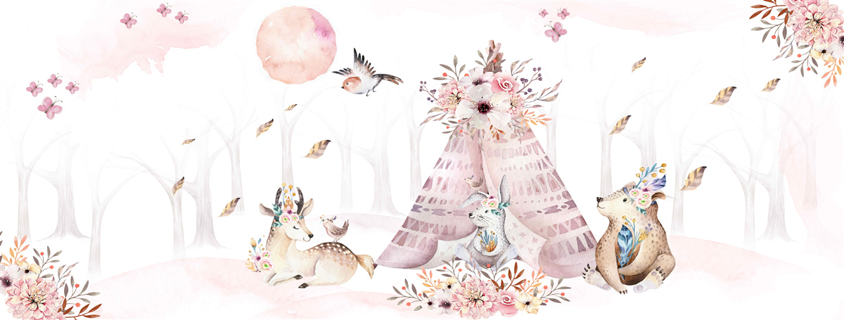 Fototapeta zvieratá zhromaždené v blízkosti stan v lese