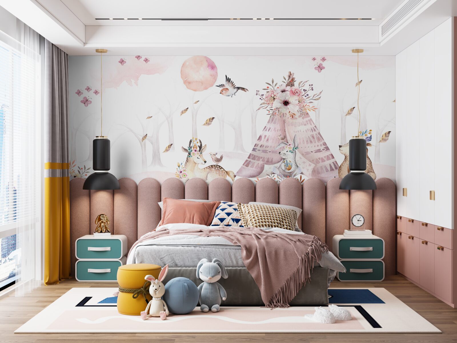 Fototapeta zvieratá zhromaždené v blízkosti stan v lese