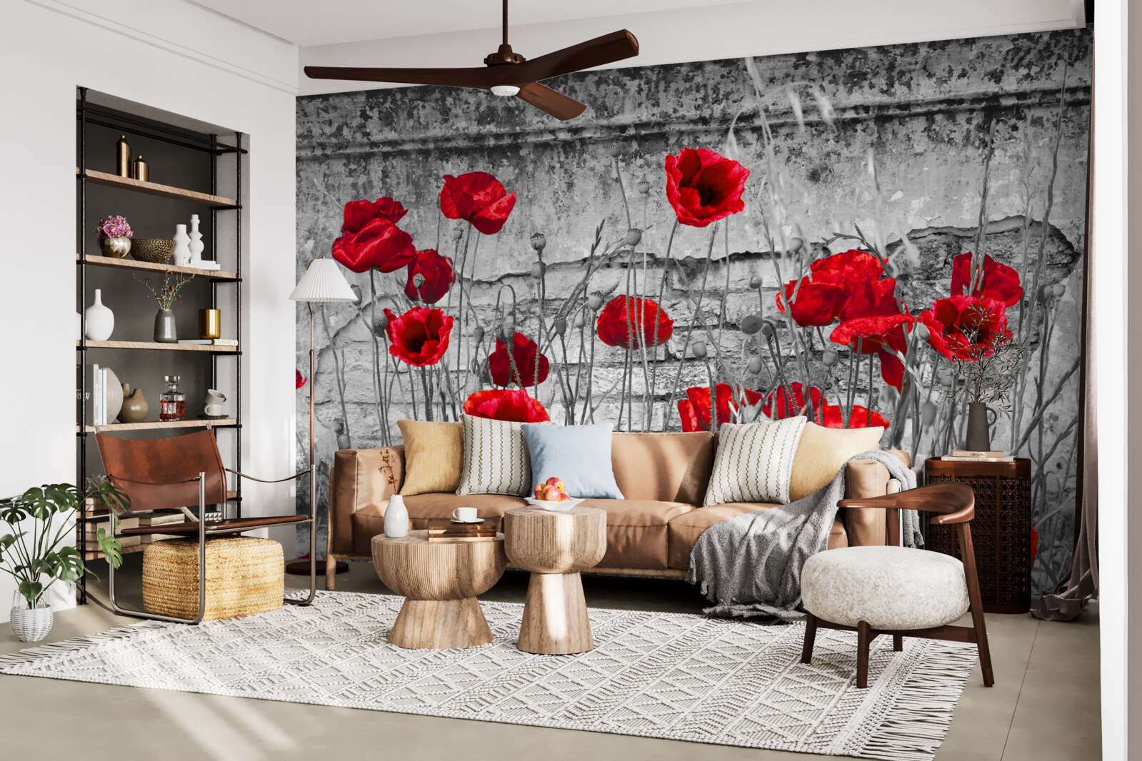 Fototapeta šarlátové maky na sivom podklade
