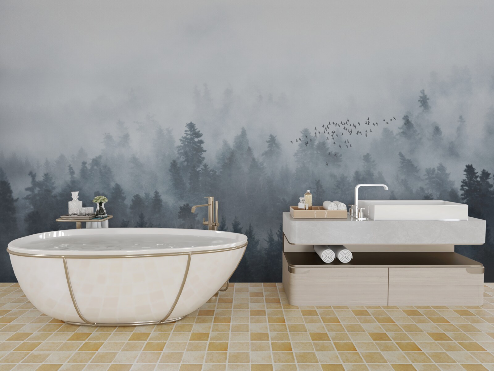 Fototapeta les zahalený v hmle