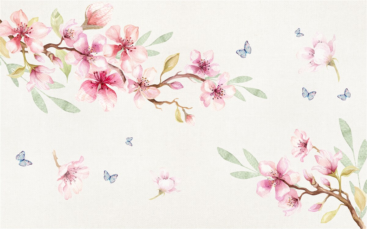 Fototapeta motýle lietajú okolo konárov s kvetmi