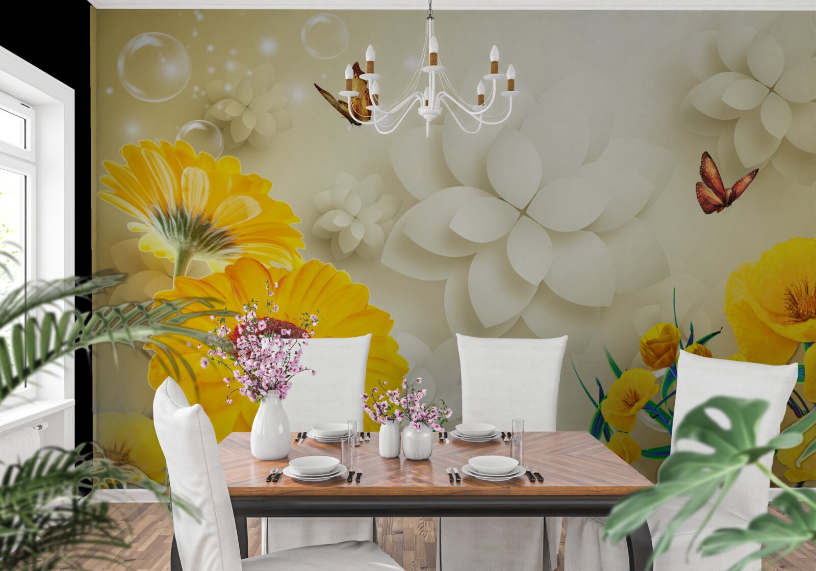 Fototapeta motýle lietajú nad pomarančovými kvetmi