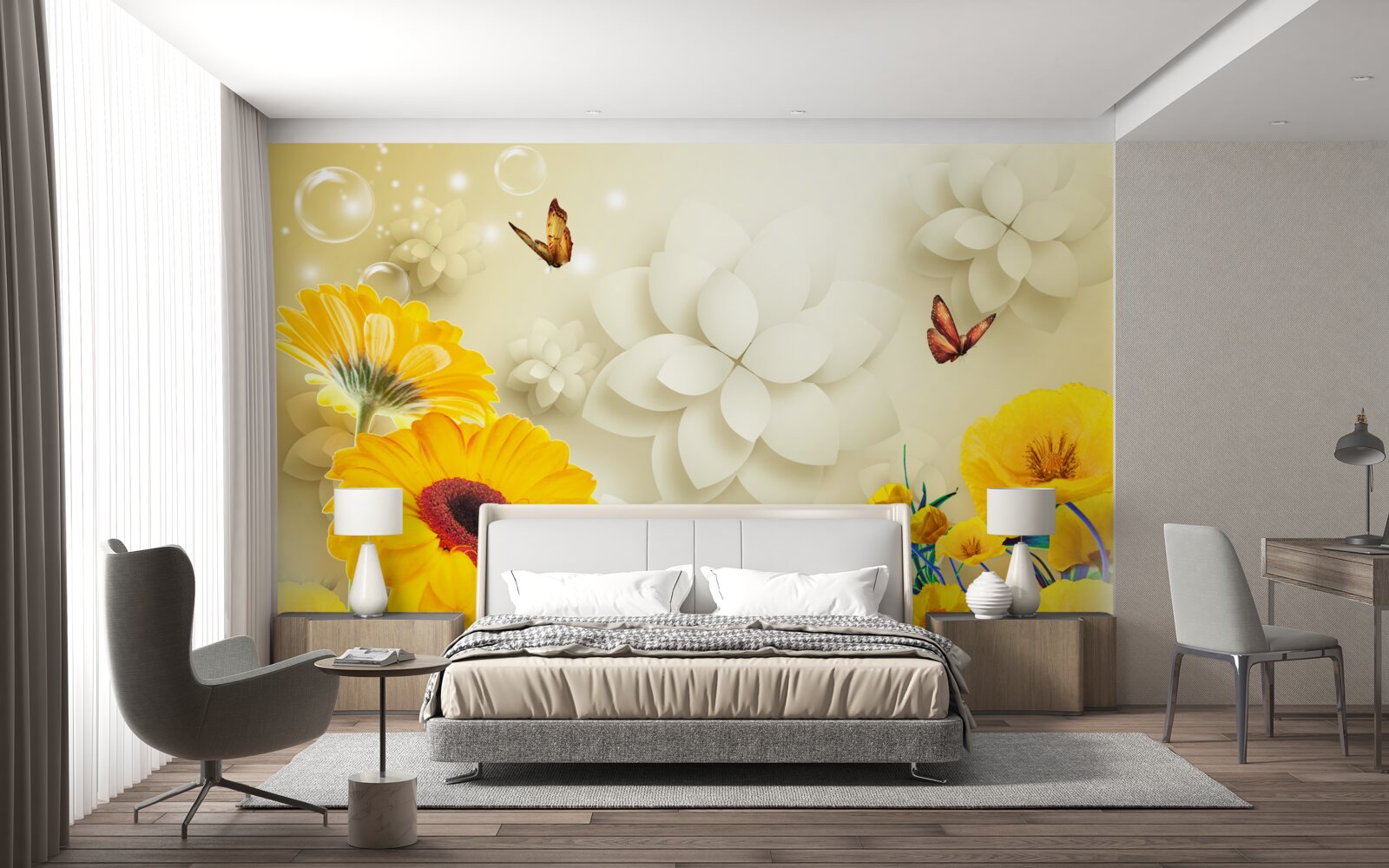 Fototapeta motýle lietajú nad pomarančovými kvetmi