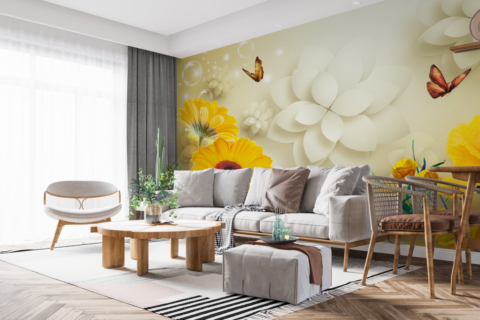 Fototapeta motýle lietajú nad pomarančovými kvetmi