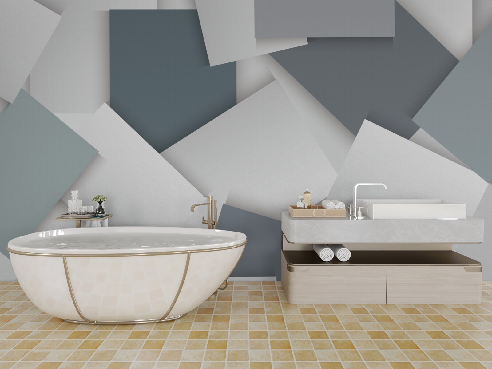 Fototapeta štvorce sú biele a sivé