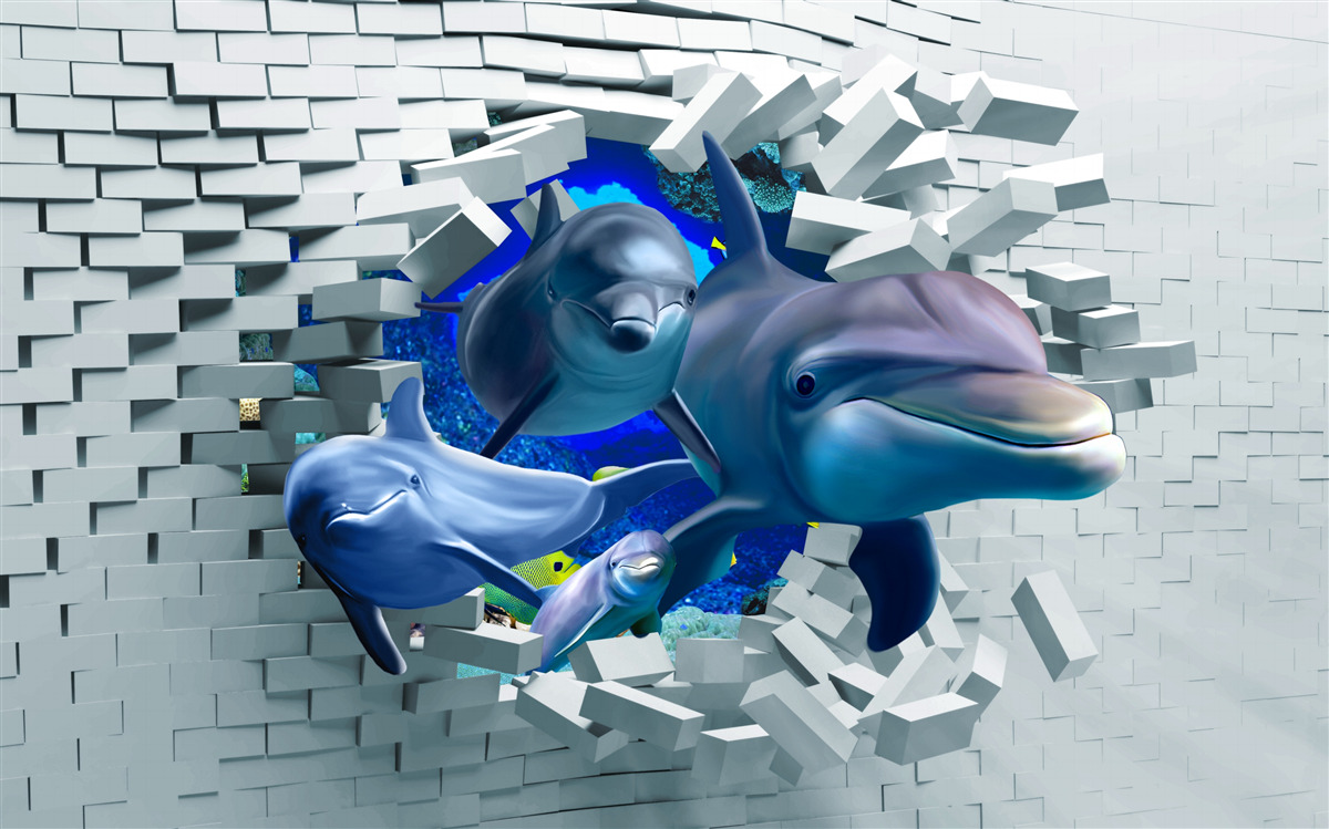 Fototapeta delfíny prelomia murovanú bariéru