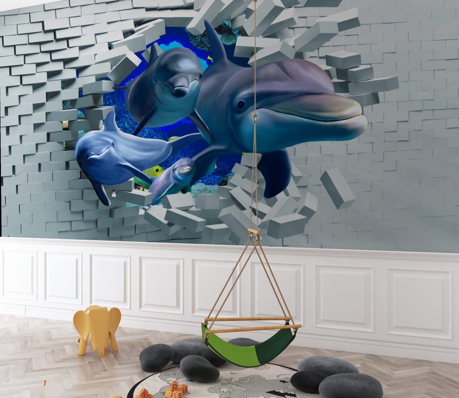 Fototapeta delfíny prelomia murovanú bariéru