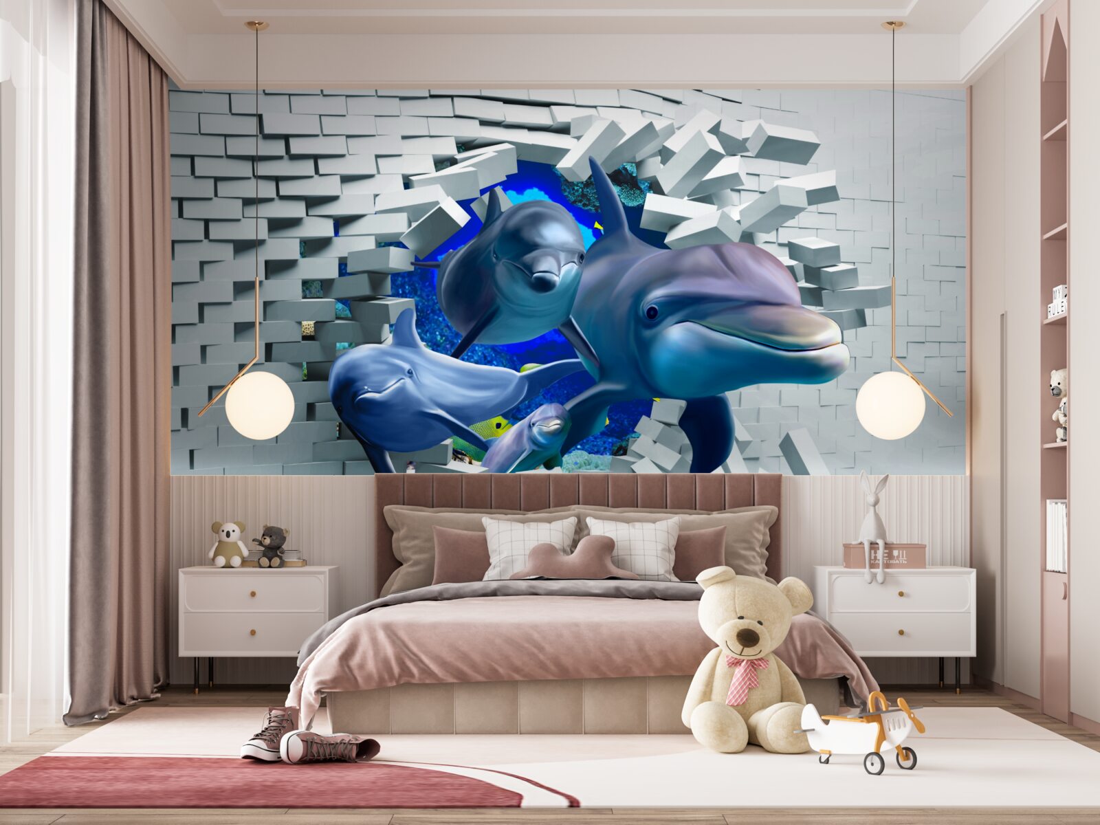 Fototapeta delfíny prelomia murovanú bariéru