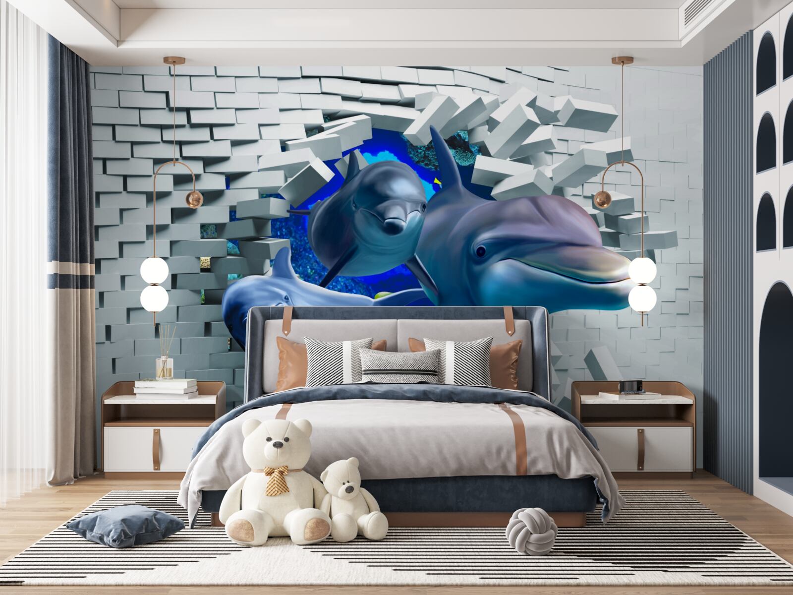 Fototapeta delfíny prelomia murovanú bariéru