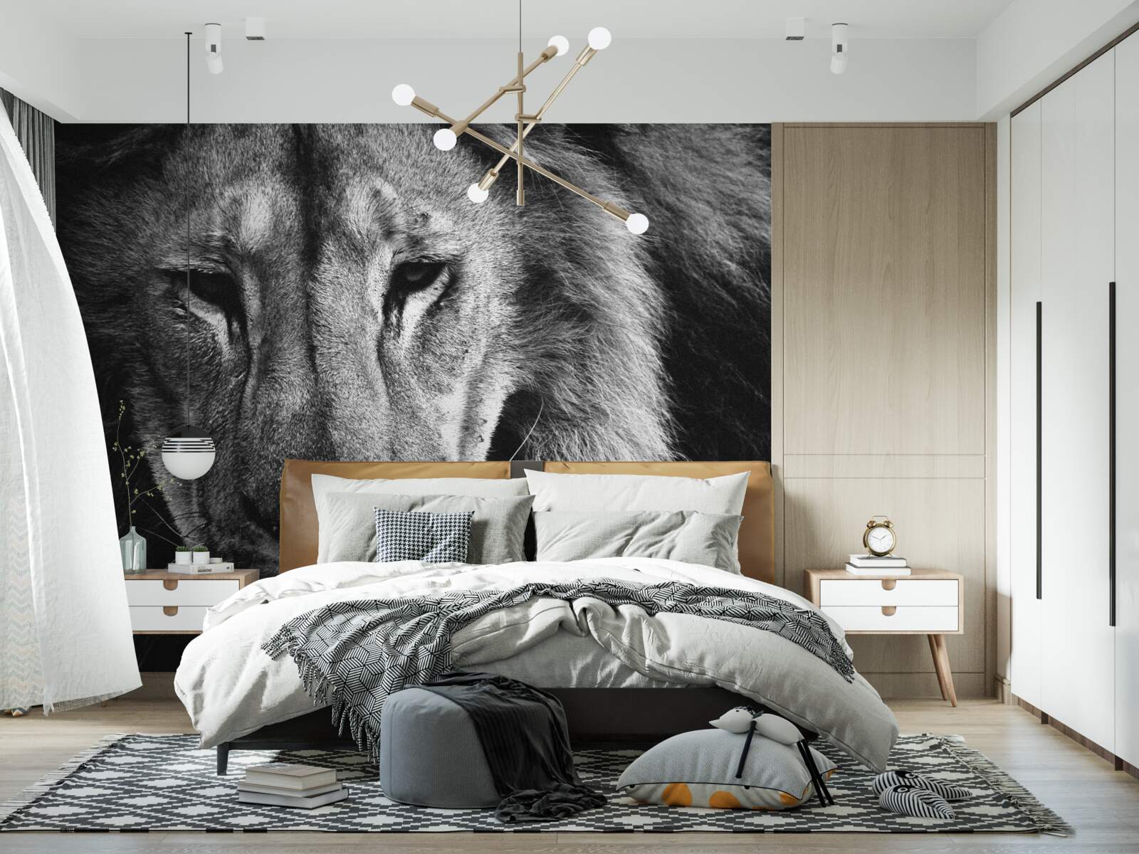 Fototapeta portrét dospelého leva čiernej v a bielej