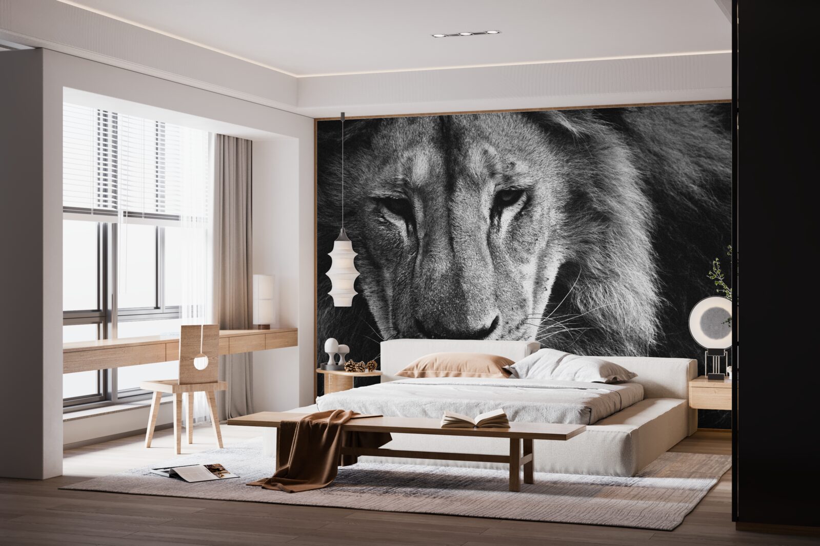 Fototapeta portrét dospelého leva čiernej v a bielej