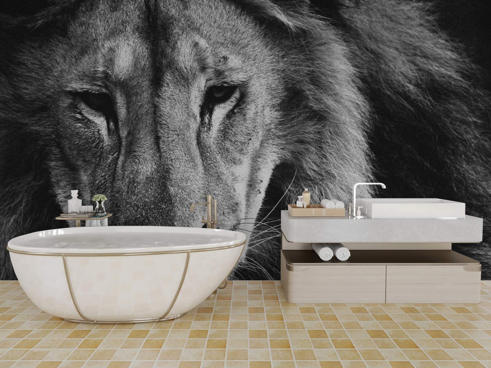 Fototapeta portrét dospelého leva čiernej v a bielej