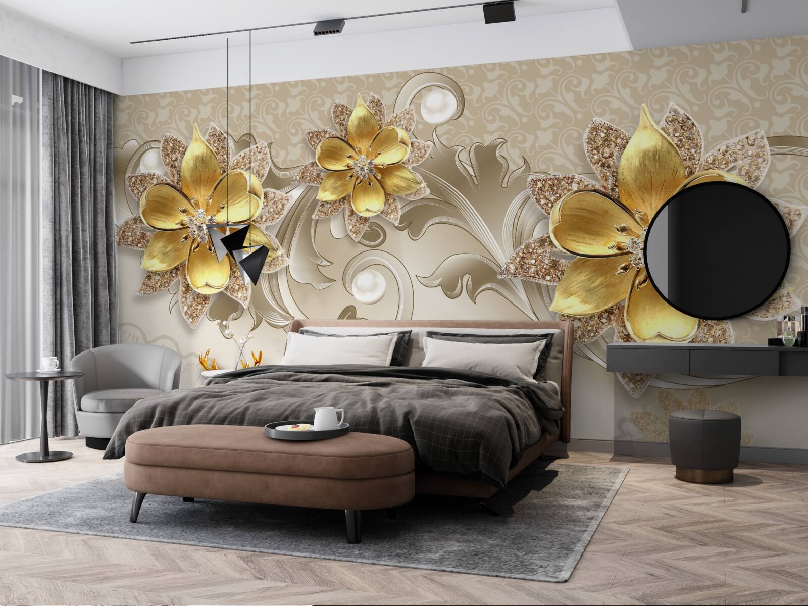 Fototapeta malý snehovo biely jeleň a kamenné žlté kvety