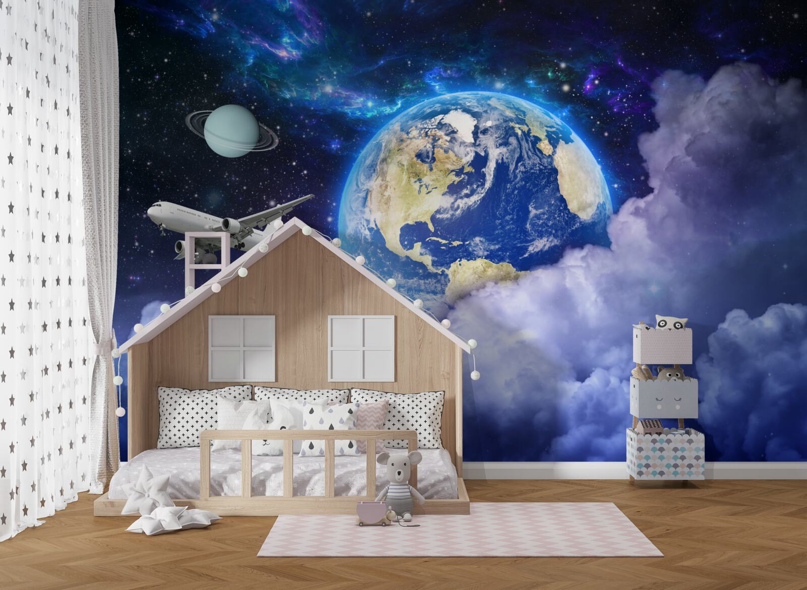 Fototapeta lietadlo a astronaut vo vesmíre