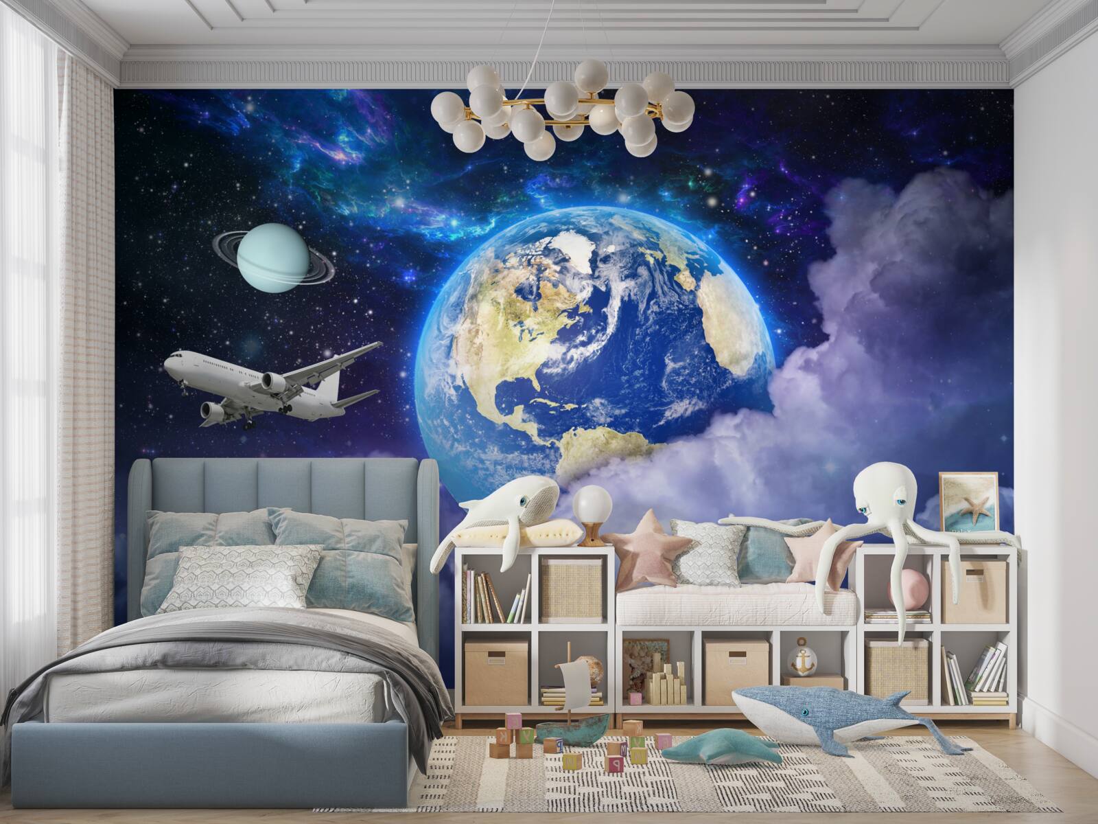 Fototapeta lietadlo a astronaut vo vesmíre