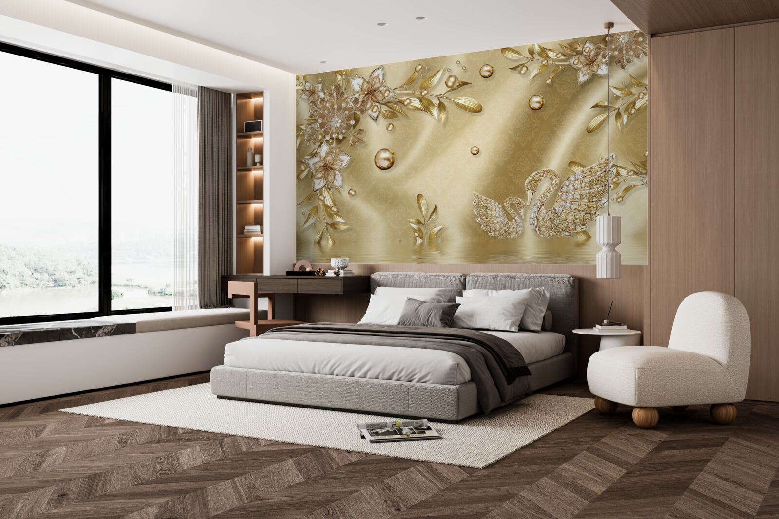 Fototapeta kamene poukladané to tvaru kvetov a labutí