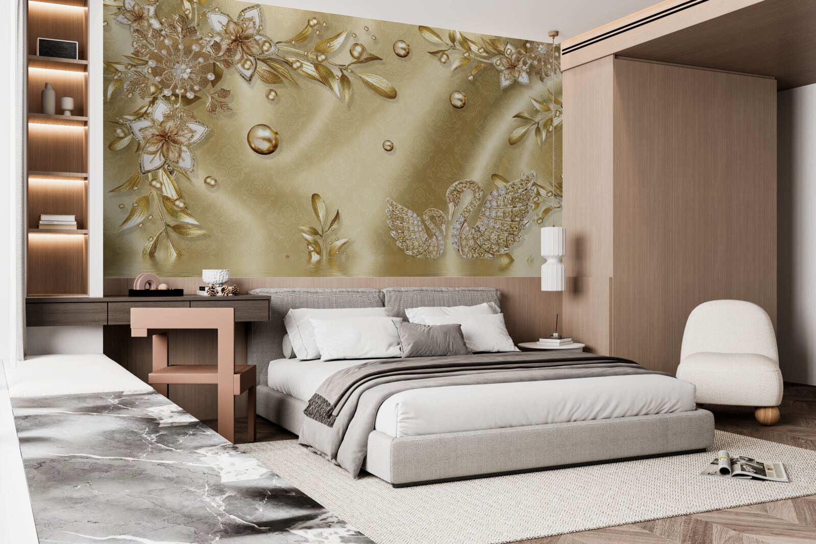 Fototapeta kamene poukladané to tvaru kvetov a labutí