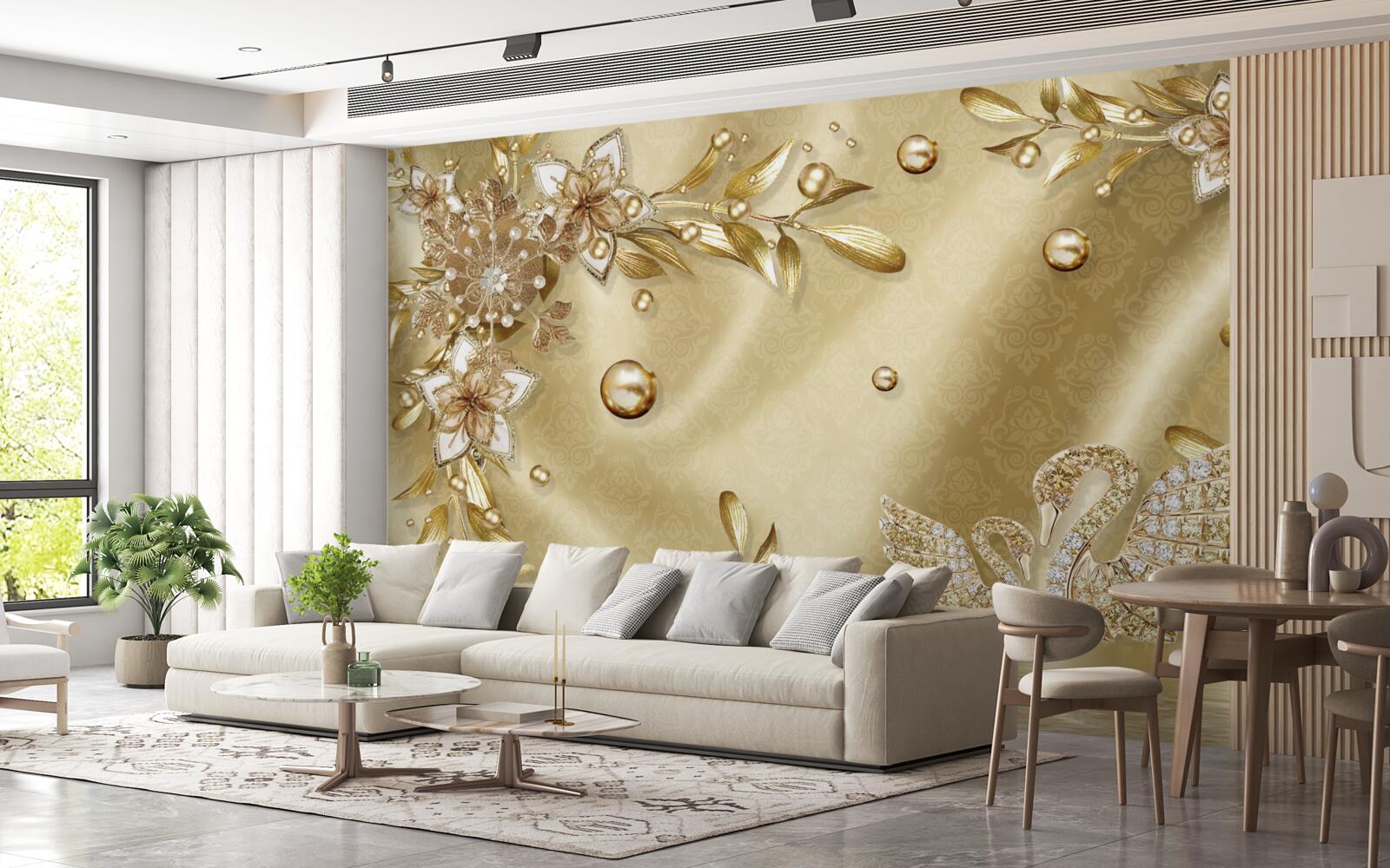 Fototapeta kamene poukladané to tvaru kvetov a labutí