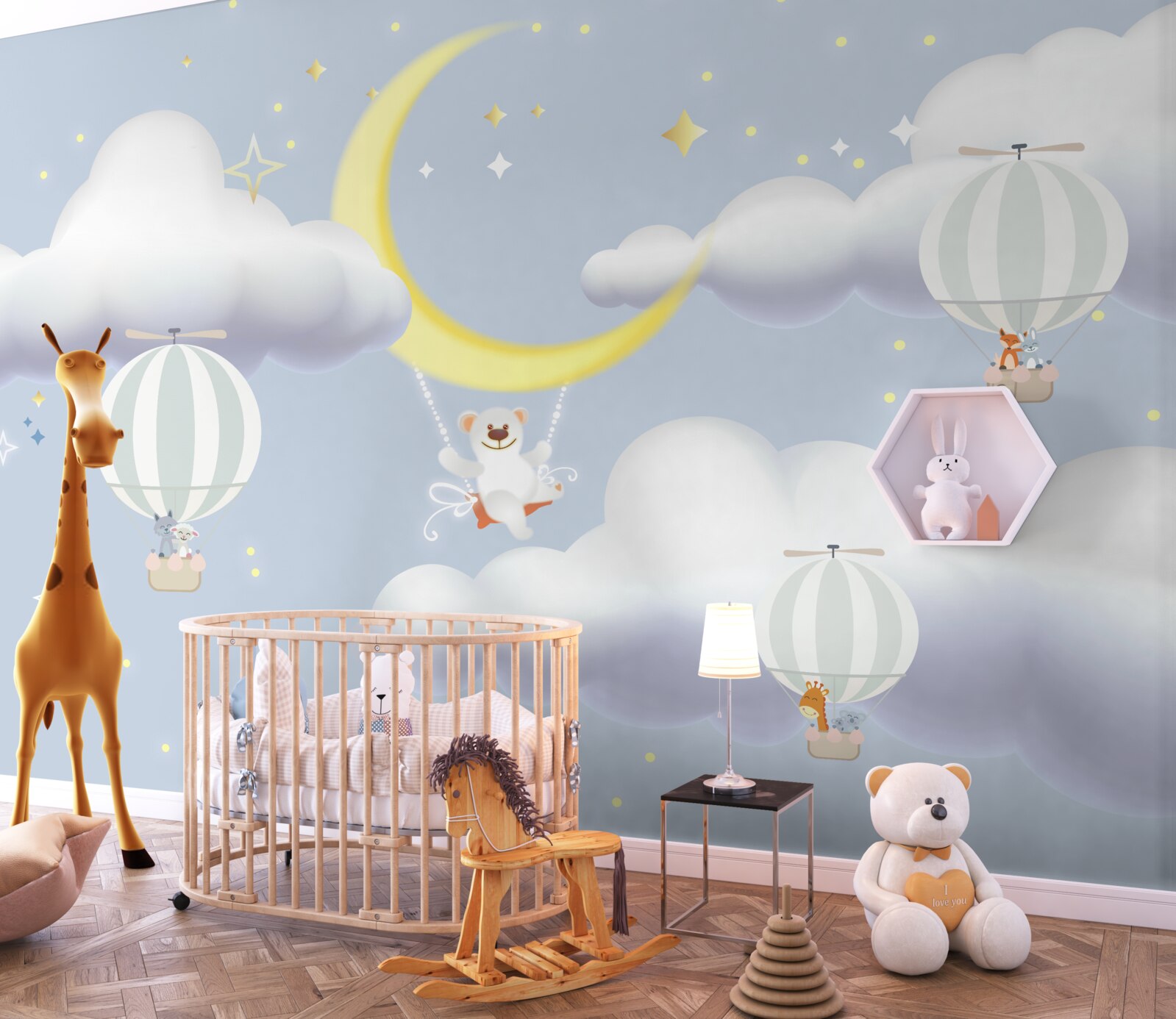 Fototapeta je na mesiac a zvieratá sú v medveďoch vyrobených zo vzduchu
